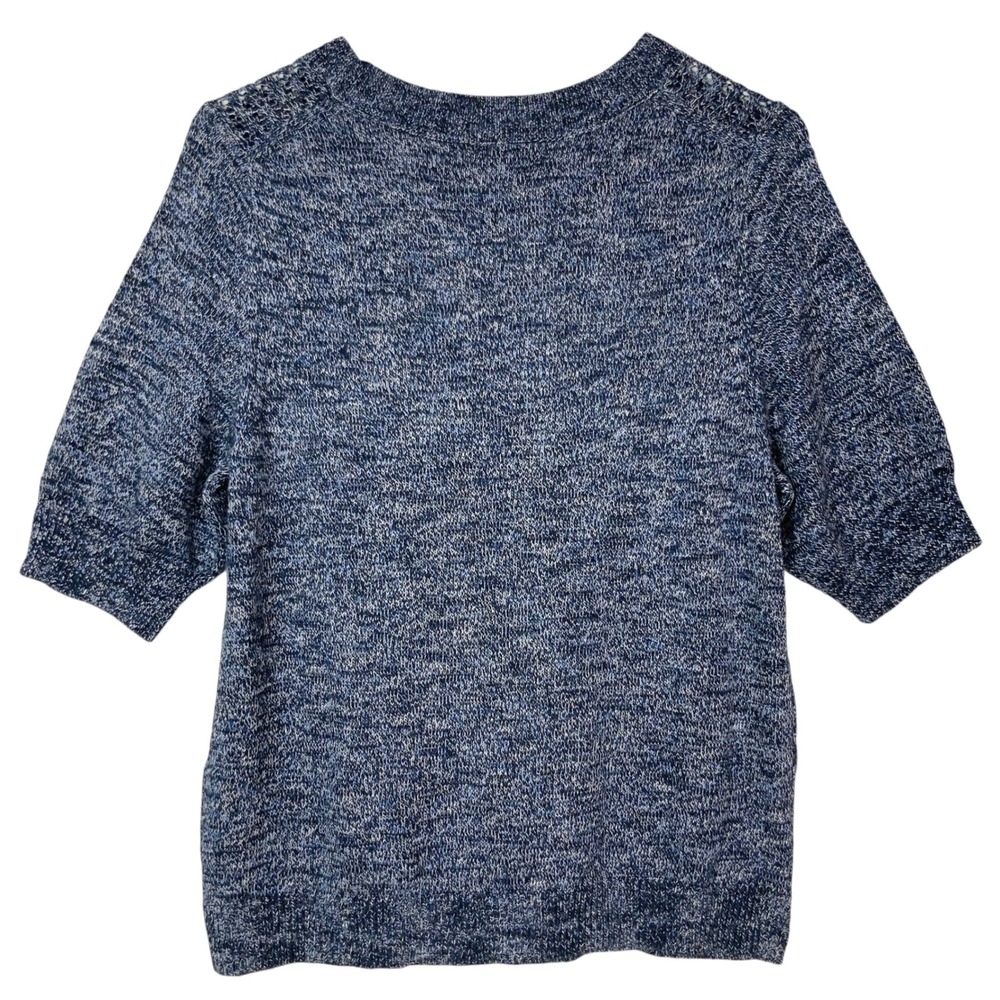 Banana Republic Blue Marled Knit Top M Pullover Crew Neck Short Sleeve Pointelle - Picture 3 of 6